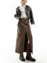 Dr Denim Myra maxi denim skirt with front split in washed coffee