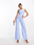 Vesper one shoulder wide leg jumpsuit in pale blue