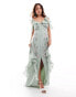 Maya embellished ruffle button down maxi dress in sage