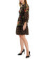 Фото #3 товара Women's Mixed-Print Velvet-Trim 3/4-Sleeve Dress