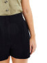 ASOS DESIGN Hourglass high waist seam detail shorts with linen in black