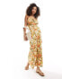 Фото #1 товара ASOS DESIGN ruched bust maxi slip dress in mustard floral print