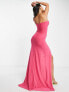 Фото #1 товара Femme Luxe asymmetric one strap maxi dress with train and thigh spilt in pink