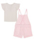 Фото #2 товара Little Girls Flutter Sleeve Pattern T-shirt and Muslin Shortalls, 2 Piece Set