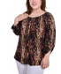 ფოტო #1 პროდუქტის Plus Size 3/4 Push Tab Round Neck Henley Top