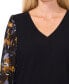 Women's V-Neck Mixed-Media 3/4-Sleeve Knit Top