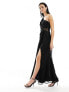 Фото #3 товара ASOS DESIGN one shoulder raw edge maxi dress with sheer panelling in black