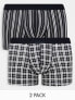 ASOS DESIGN 2 pack jersey trunks in black check and stripe