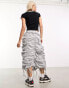 COLLUSION ruched parachute midi skirt in light grey