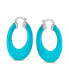 ფოტო #2 პროდუქტის Wide Flat Blue Turquoise Gemstone Large Oval Hoop Earrings For Women Teen .925 Sterling Silver More Colors 1.5" Diameter