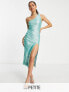 Simmi Petite Summer sequin embellished one shoulder midi dress with thigh split in turquoise