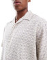 Selected Homme revere collar crinkle shirt with all over print in cream and navy