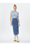 Фото #15 товара Миди джинсовая юбка с разрезом сзади Koton 4WAL70015MD темно-индиго