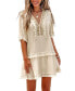 Фото #1 товара Women's Beige Plunging Half Sleeve Tassel Mini Beach Dress