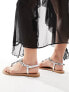 ASOS DESIGN Wide Fit Fairy-tale embellished flat sandals in silver