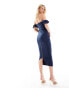 Vesper Tall bardot frill sleeve midi dress in navy