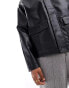 ASOS DESIGN faux leather jacket with funnel neck in black