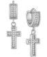 ფოტო #1 პროდუქტის Cubic Zirconia Dangle Cross Huggie Hoop Earrings in Sterling Silver, Created for Macy's