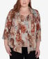 Фото #1 товара Plus Size Classic Watercolor Floral Melange Two In One Top With Necklace