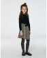 Big Girls Bi-Material Dress With Bow Plaid Black And Beige