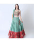 ფოტო #4 პროდუქტის Women's Mint Green Lehenga Choli Set with Shaded Floral Patchwork Skirt and Mirror Work Blouse