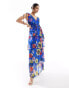 Hope & Ivy tie shoulder maxi dress with tiered skirt in cobalt floral BLAU, 38 - фото #1