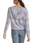 Фото #2 товара Women's Pointelle Stripe V-Neck Hooded Sweater