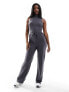 Фото #1 товара In The Style ribbed drawstring detail jumpsuit in charcoal