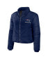 Women's Navy New England Patriots Cropped Puffer Full-Zip Jacket