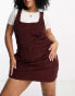 Фото #1 товара DTT Plus Dawn cord pinafore dress with zip back in chocolate brown