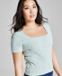 ფოტო #3 პროდუქტის Women's Ribbed Seamless Square-Neck Tee, Created for Macy's