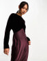 Фото #6 товара ASOS DESIGN satin batwing bias cut maxi dress with contrast velvet bodice in burgundy