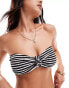 ASOS DESIGN Amy crinkle knot front bandeau bikini top in mono stripe