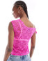 COLLUSION lace slash neck top with tie shoulder in hot pink