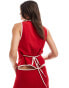 Фото #3 товара ASOS DESIGN linen blend contrast trim waistcoat in red