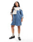 Фото #1 товара ASOS DESIGN Curve denim mini shirt dress in midwash blue