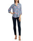 Juniors' Floral Button-Front Roll-Sleeve Blouse