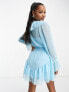 Фото #3 товара ASOS DESIGN Petite textured chiffon waisted mini dress with frills in blue