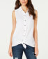 Style & Co Women's Petite Tie Front Button up Sleeveless Shirt Top White PM