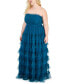 ფოტო #2 პროდუქტის Trendy Plus Size Tiered Ruffled Mesh Ball Gown