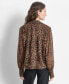 Фото #2 товара Women's Animal-Print Long-Sleeve Button-Down Collared Top