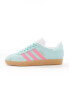 adidas Originals Gazelle trainers in blue and pink with gum sole