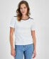 Фото #1 товара Women's Cotton Button-Trim Short-Sleeve T-Shirt