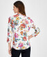 Petite Floral-Print Gathered-Neck Top, Created for Macy's Neo Natural Combo, P/XL - фото #2