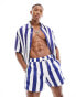 Фото #4 товара ASOS DESIGN swim shorts in short length in white and navy stripe