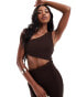 Bershka textured one shoulder cut out detail maxi dress in chocolate