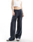 Фото #1 товара Pull&Bear wide leg double pleat tailored trouser in navy