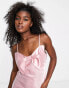 Фото #3 товара Miss Selfridge satin bow mini slip dress in pink