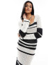 Фото #1 товара Miss Selfridge stripe square neck crochet long sleeve midi dress in multi