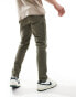 ASOS DESIGN tapered fit corduroy trouser with elasticated waist in khaki